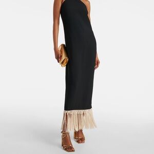 NWT Taller Marmo Black Halter fringe dress